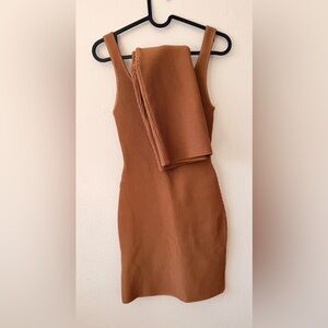 Aritzia Babaton Sculp Knit Elegant Brown Ribbed Mini Dress